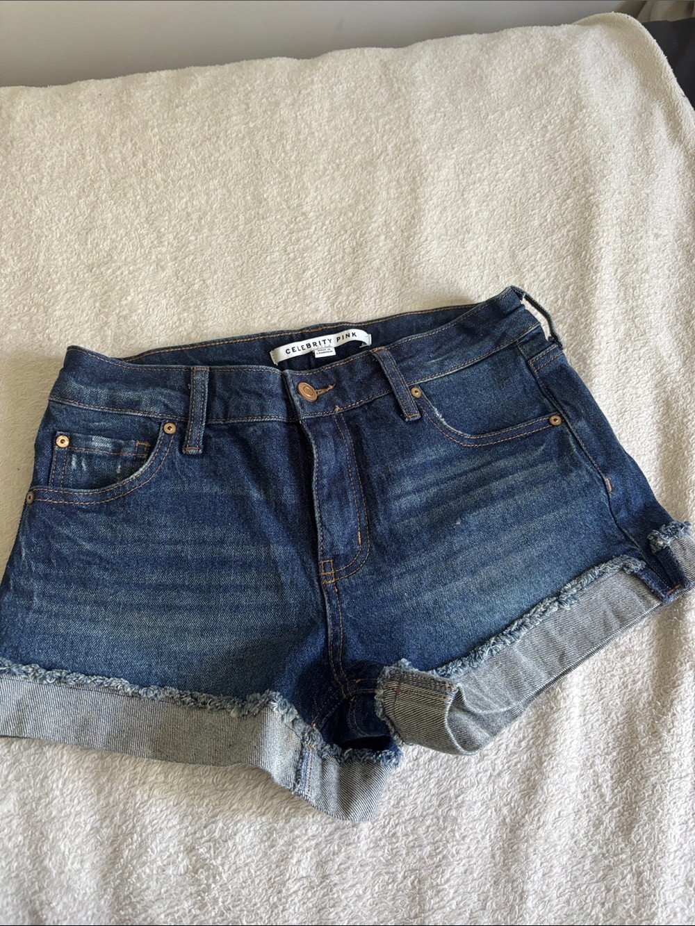 Celebrity Pink Dark Blue Denim Jeans with Copper Button